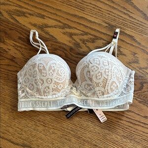 Victoria's Secret Ivory Lace Longline Push-Up Bra